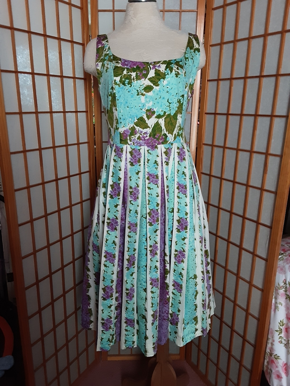 "Isaac Mizrahi"  Mint and Purple Floral Midi Dress